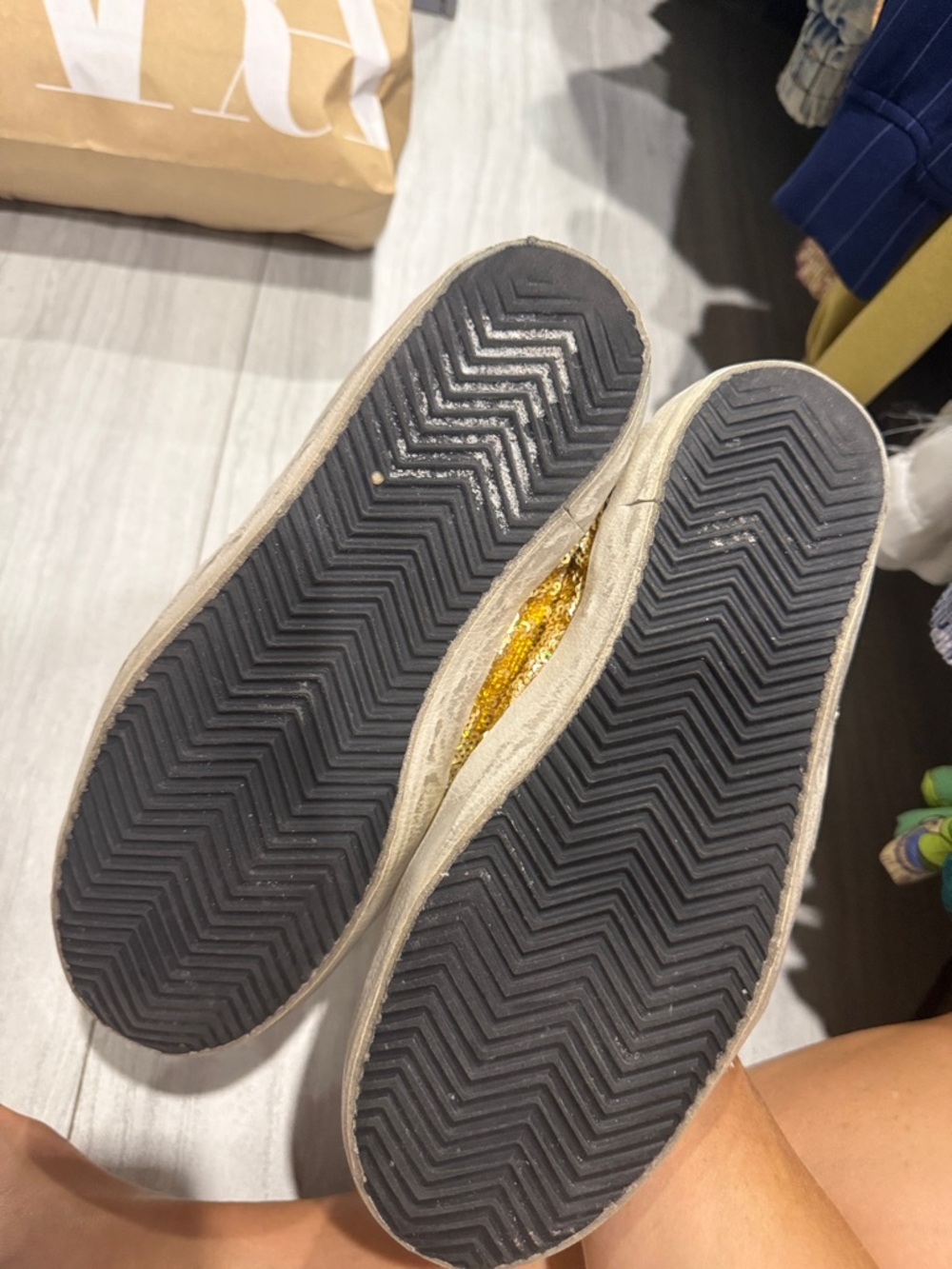 Golden Goose superstar Yellow Sequin Sneakers with Blue Heel - Picture 4 of 5